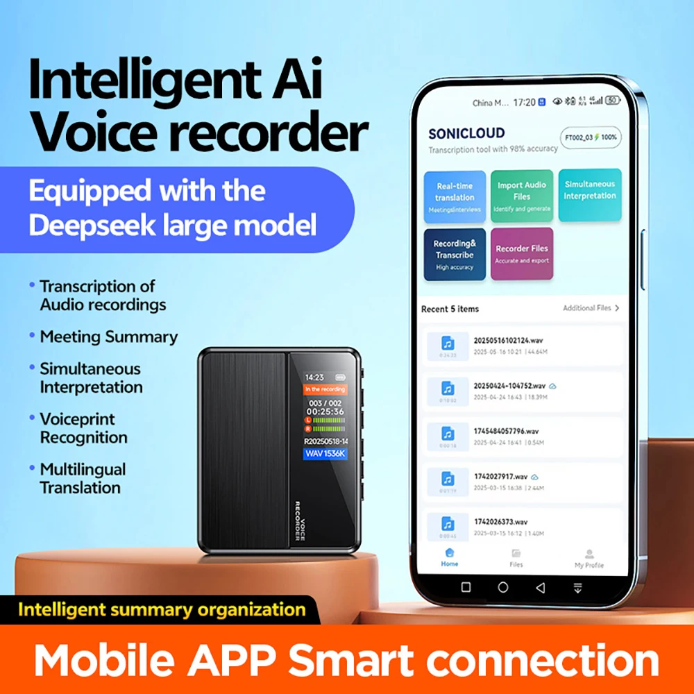 B900 200H Long Recording Voice Recorder, One-Click Operation, 1536Kbps Lossless Sound & Multi-Scenario Application AI Audio REC