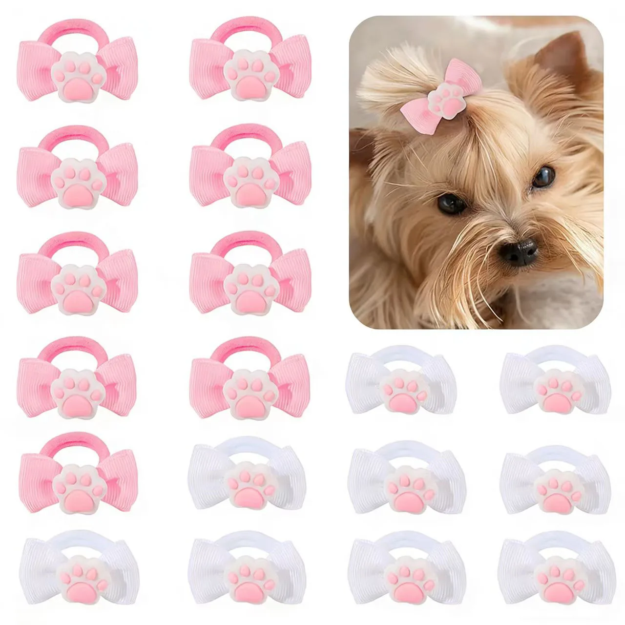 10/20/30PS Elastic Cute Paw Dog Hair Band Puppy Bows Handmade Pet Bowknot for Dogs Dog Hair Accessories Pet Supplies