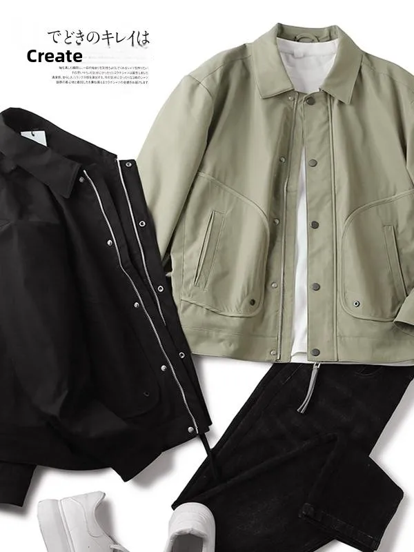 Casual Loose Collar Jacket Men's Spring Autumn Fashionable Workwear Style Soft And Smooth Youth Popular Standard Fit Long Sleeve