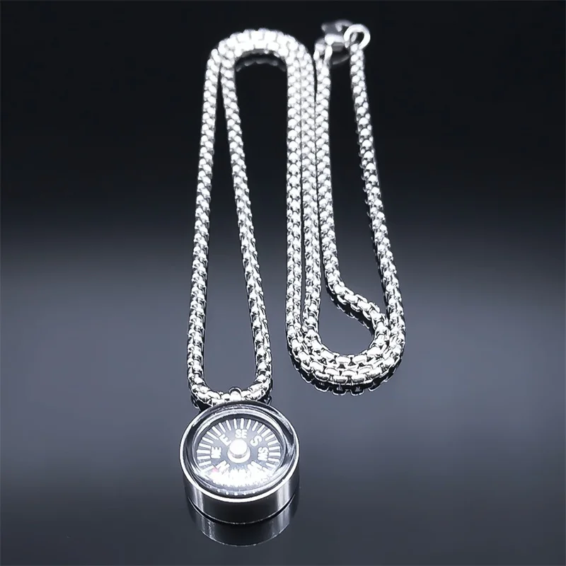 Trendy Compass Pendant Necklace for Women/Men Stainless Steel Silver Color Necklaces Christmas Gifts Jewelry colar feminino