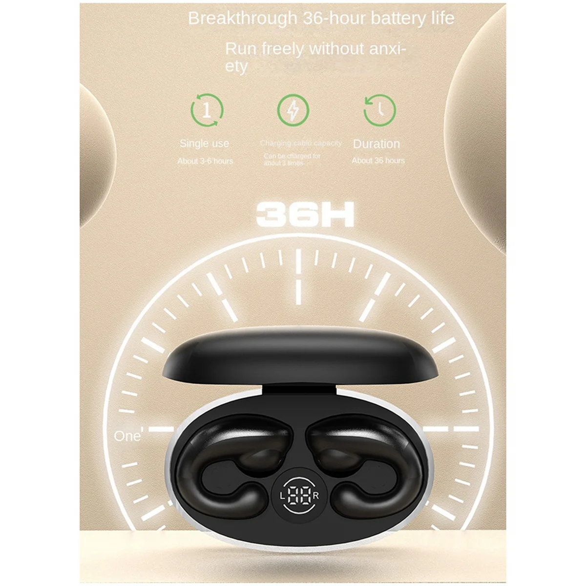 ชุดหูฟัง Bluetooth ระบบนำเสียงแบบคลิปหูฟังไร้สายใช้งานได้กับสมาร์ทโฟนชุดหูฟังเพลงสีขาว