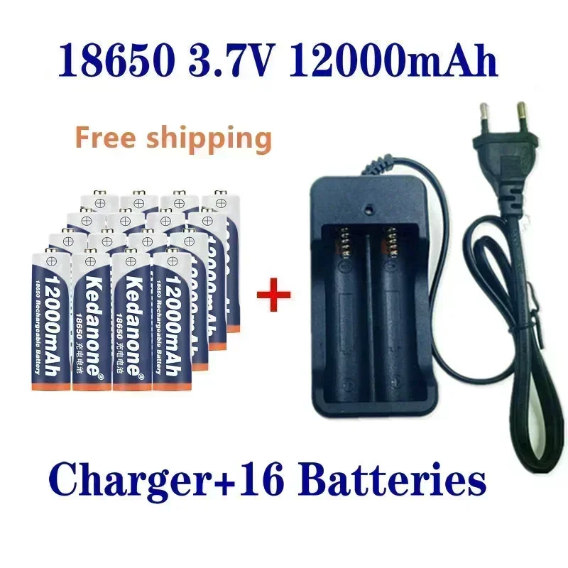 18650 Batteria Batteria ricaricabile 3.7V 18650 12000mAh Capacità Li-ion Batteria ricaricabile per Torcia elettrica Batteria + Caricabatterie