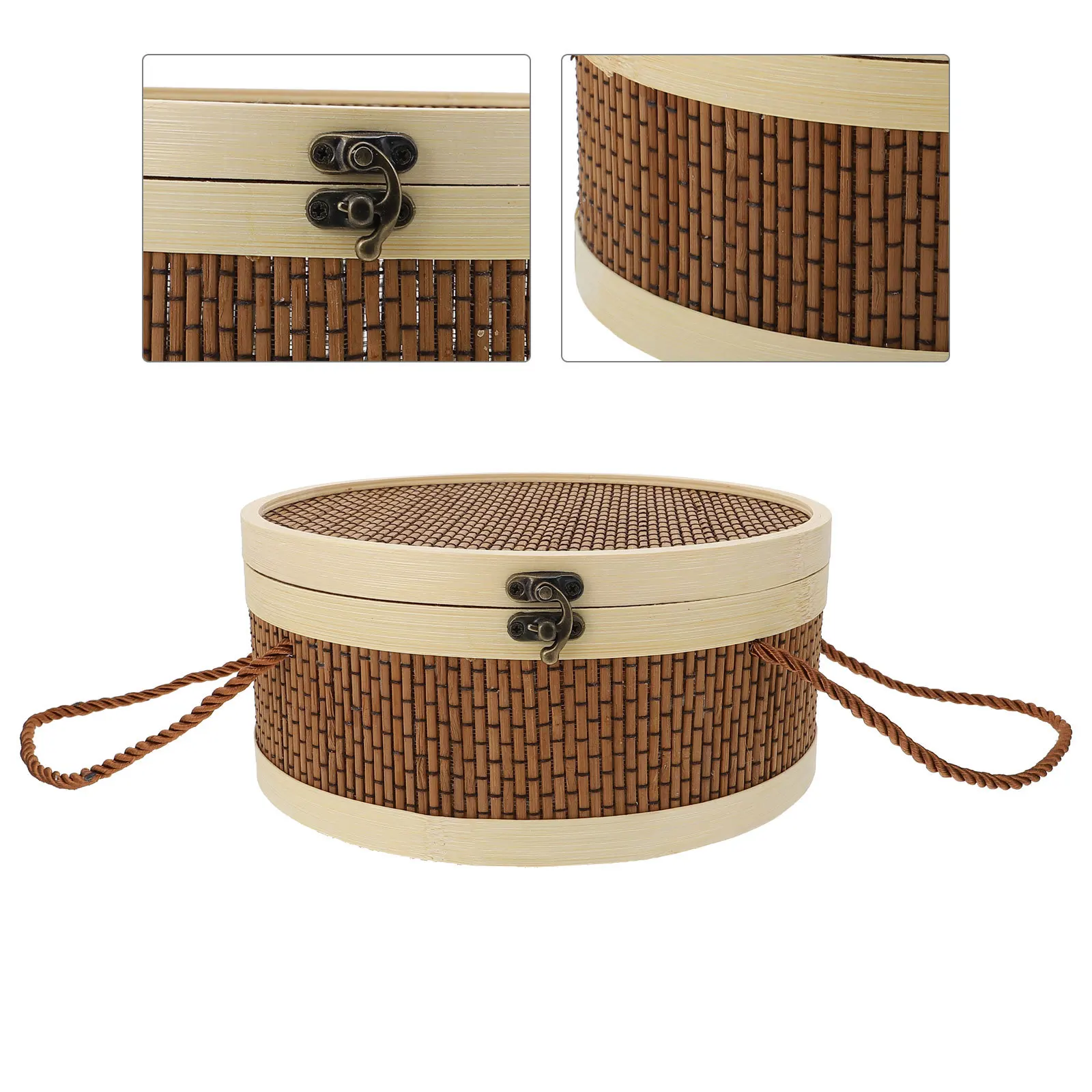 

Bamboo Storage Basket Hand Made Wood Color Large Capacity For Fruits Eggs Moon Cakes Crab Dried Fruit Container Portable