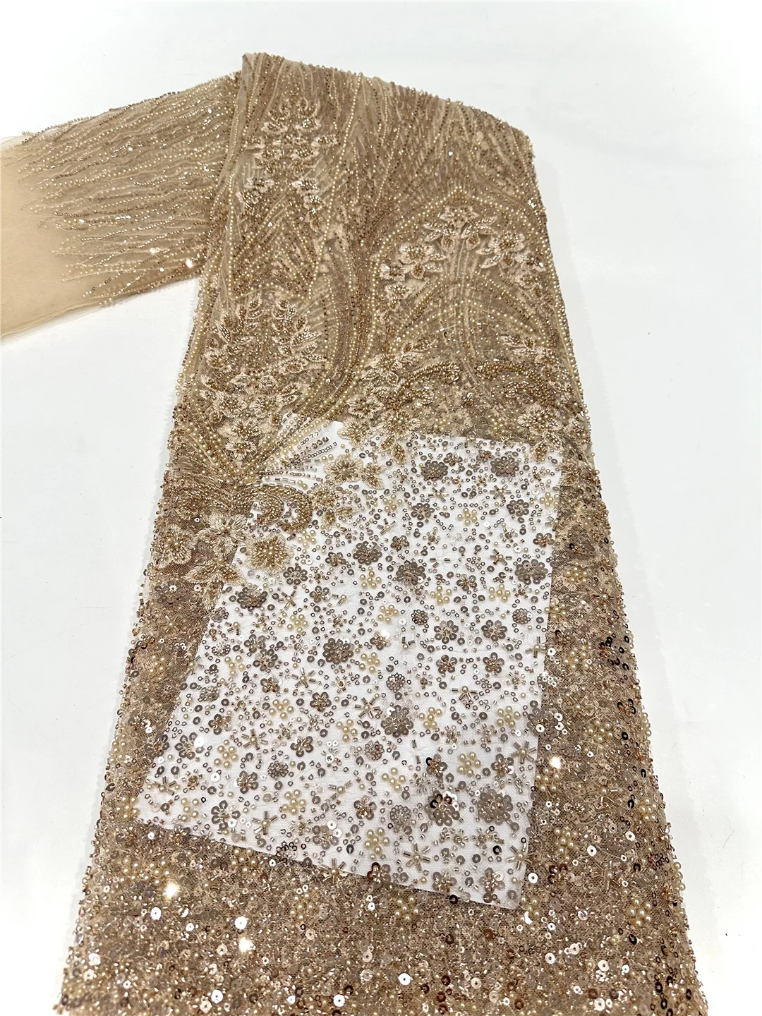 High qualtiy Beads Embroidery With Pearls African fabric /Beaded French tulle lace/For Party dresses/Wedding Meteriials