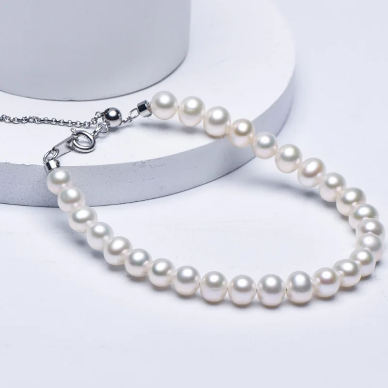 French Retro Freshwater Pearl S925 Silver Adjustable Bracelet High-End Holiday
