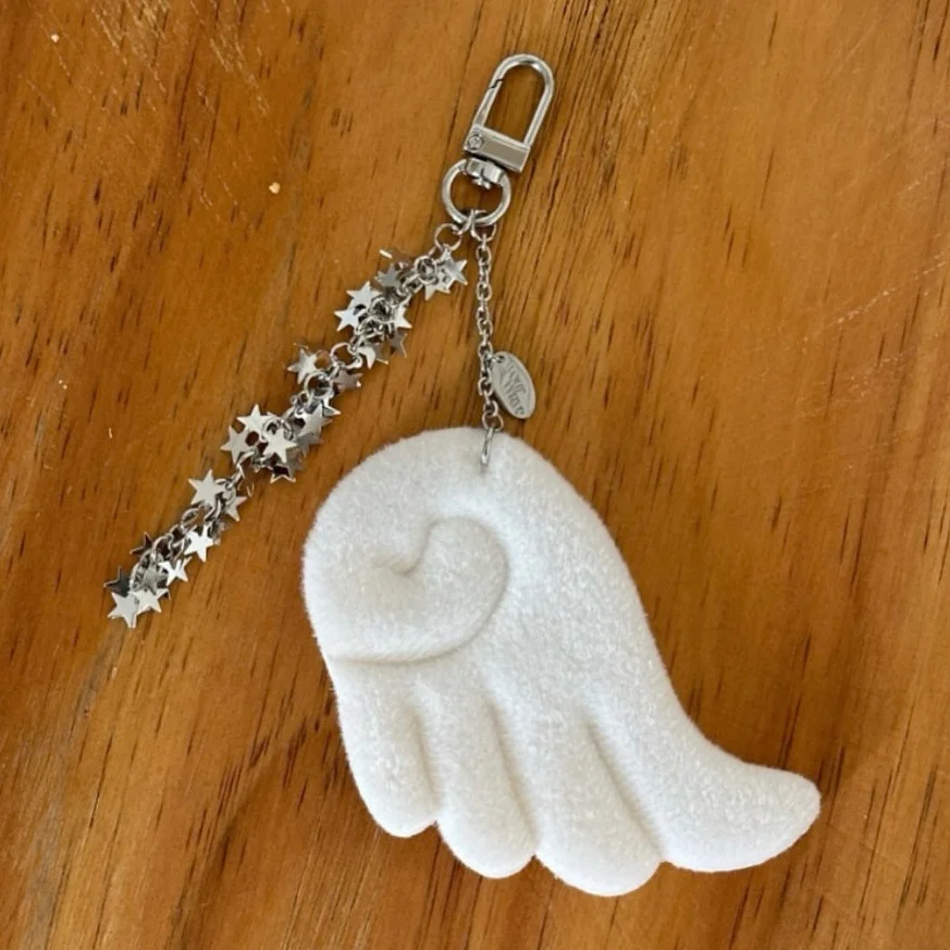 Colgante para bolso con alas de ángel y cadena de estrellas, estilo antiguo Y2K, llavero de tela con alas estilo japonés para chica