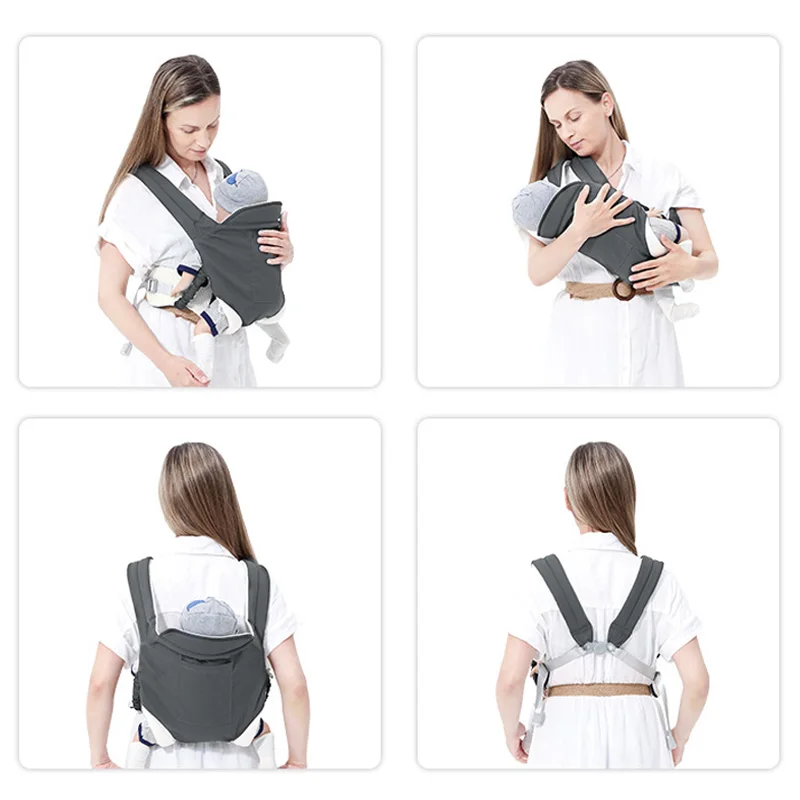 Multi-Functional Baby Carriers Solid Color Horizontal Newborn Carries Breathable Backpack Baby Sling Wrap for Travel All Seasons