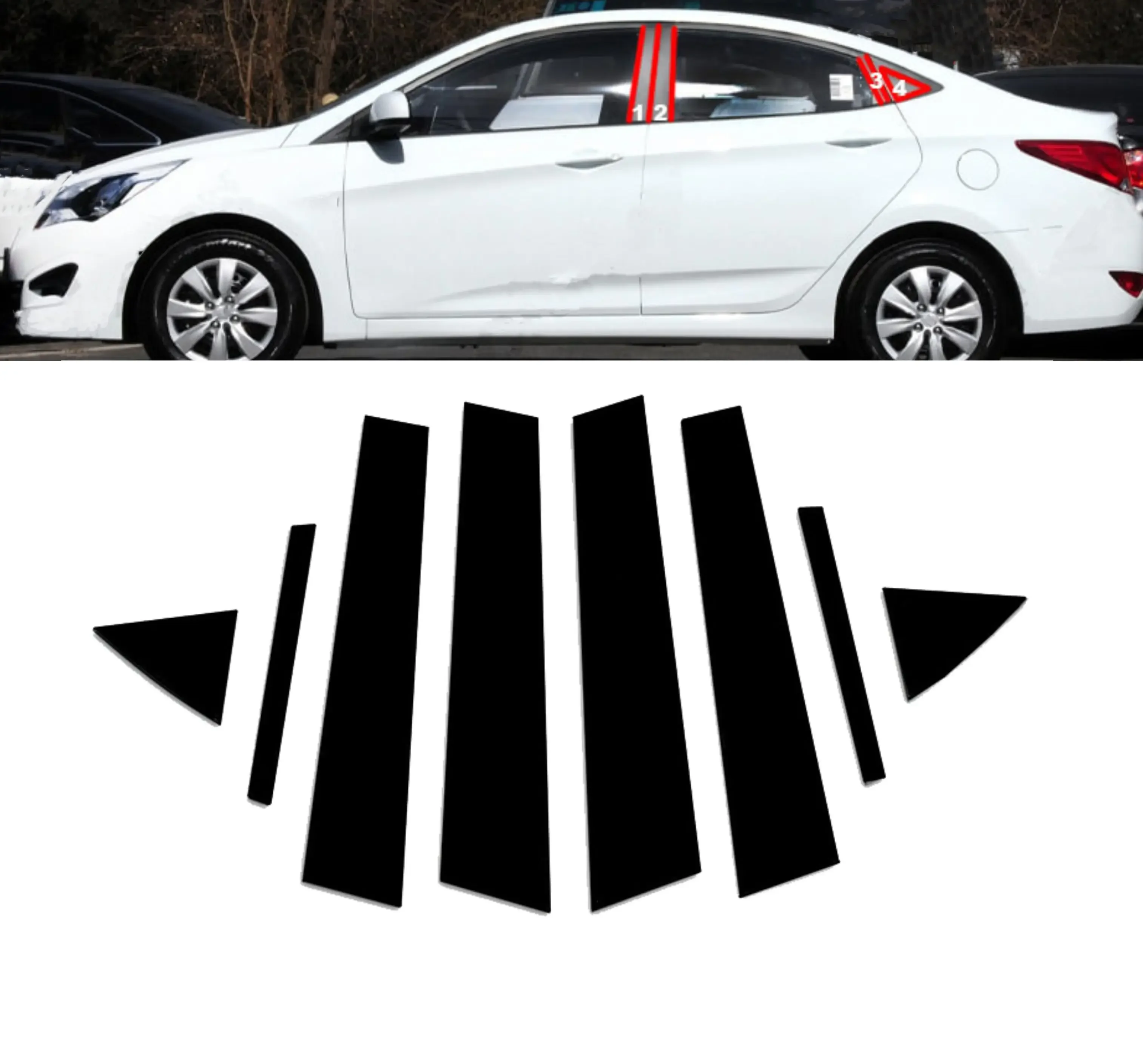 For Hyundai Accent Solaris Sedan 2011-2018 Mirror Effect Window Door Column Pillar Post Cover Trim Glossy Black Sticker