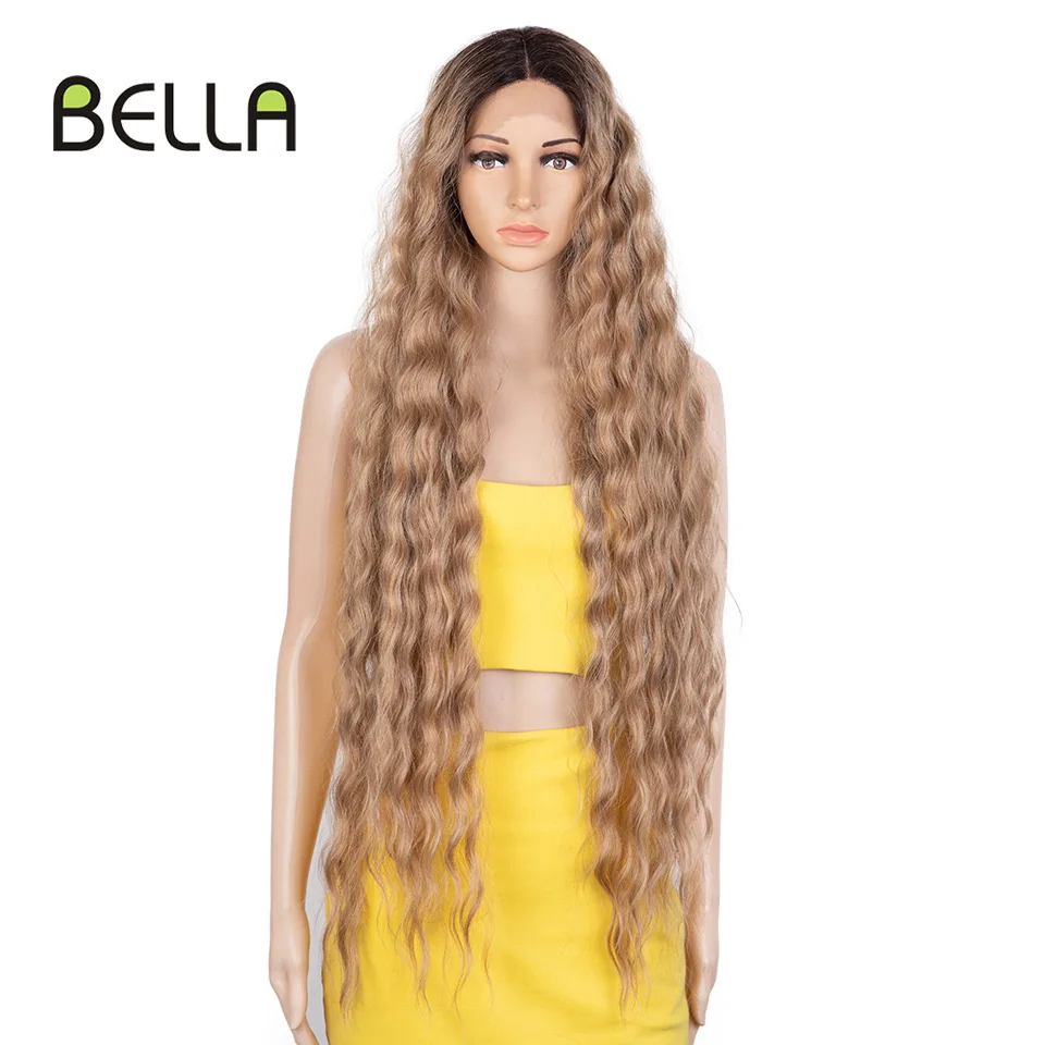 

Bella Synthetic Lace Wig Deep Wave 40 Inch Long Women Wigs Blonde Brown Color Synthetic Wig Cosplay Heat Resistant Fiber Object