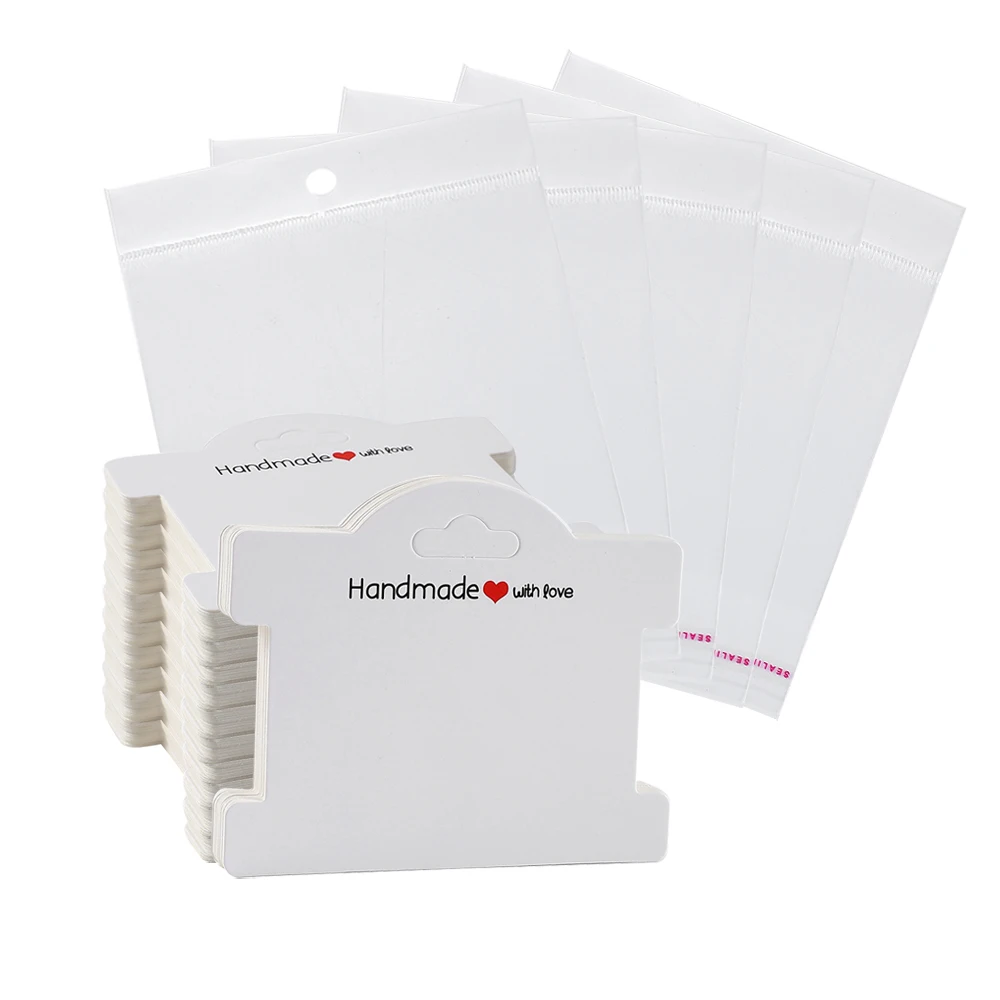 50 Stück Schmuck-Displaykarten aus Kraftpapier/weißem Papier mit der Aufschrift „Handmade With Love“ und 50 Stück transparente OPP-Beutel für die Schmuckverpackung – Detail 6