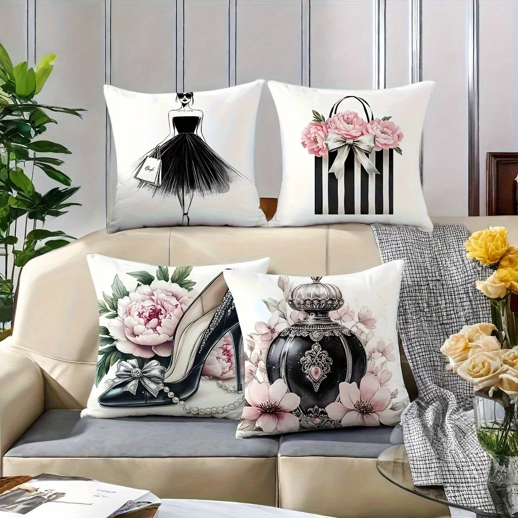Bag and perfume bottle patterns Single-sided printing Short plush Suitable living rooms bedrooms sofas (excluding pillow cores)