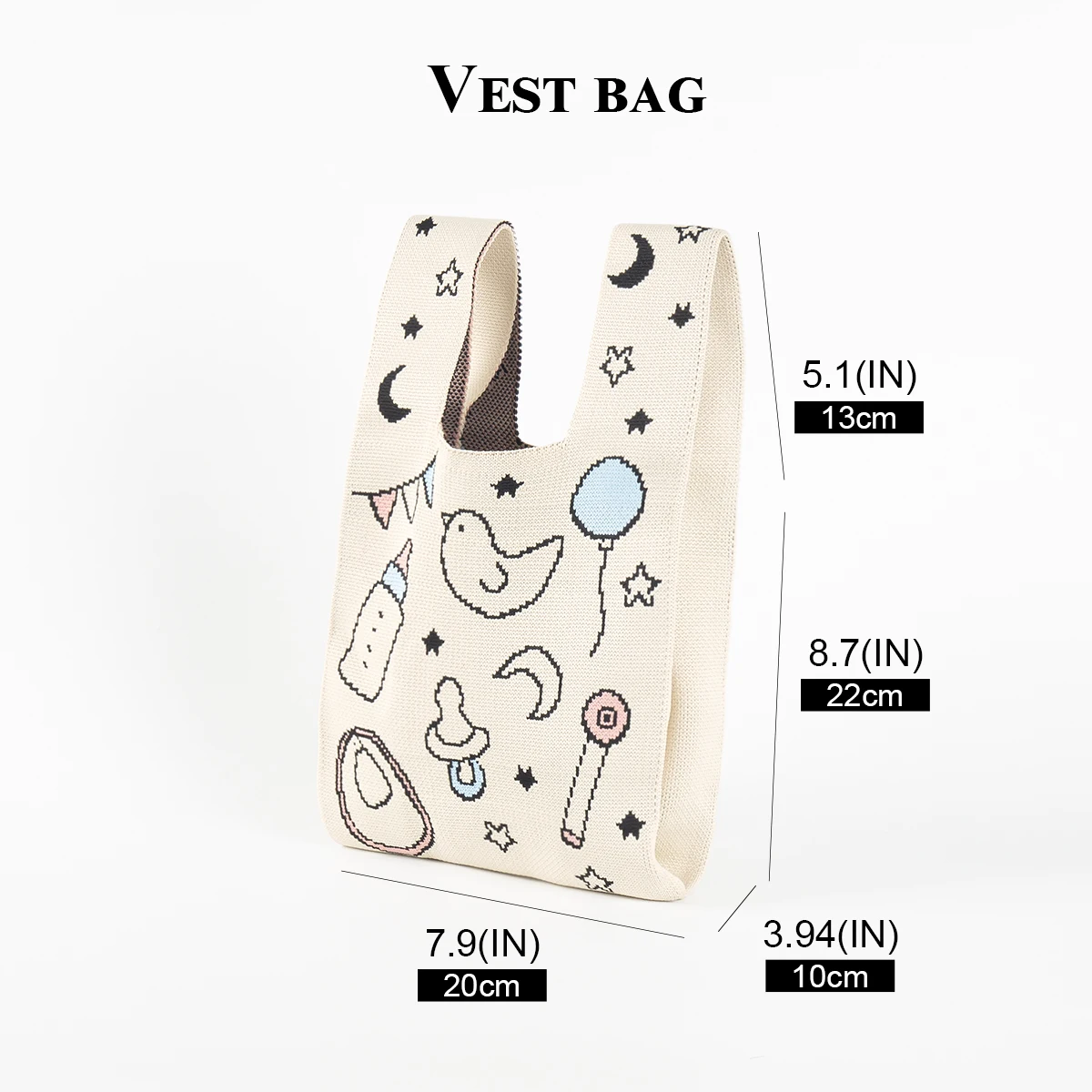 Cute and Playful Baby-Themed Patterned Knitted Handbag, Suitable for Picnics, Travel, Shopping, and Walks, Can Carry Baby Bottles, Water Bottles, Snacks, a Great Gift for Children, Durable, Wear-Resistant, Reusable, Eco-Friendly Wrist Bag, Suitable for Moms and Dads