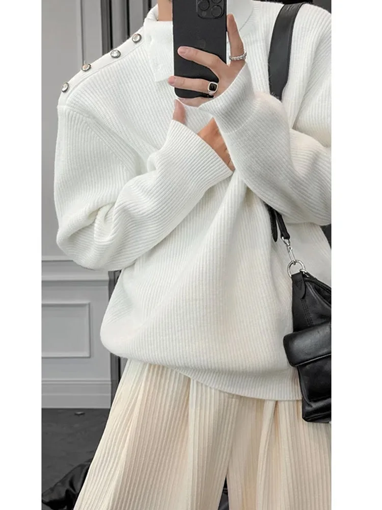 

High Collar Button up Knitwear Men's Autumn Winter Lazy Sle Premium Inner Wear Turn down Collar Knitted Sweater Coat