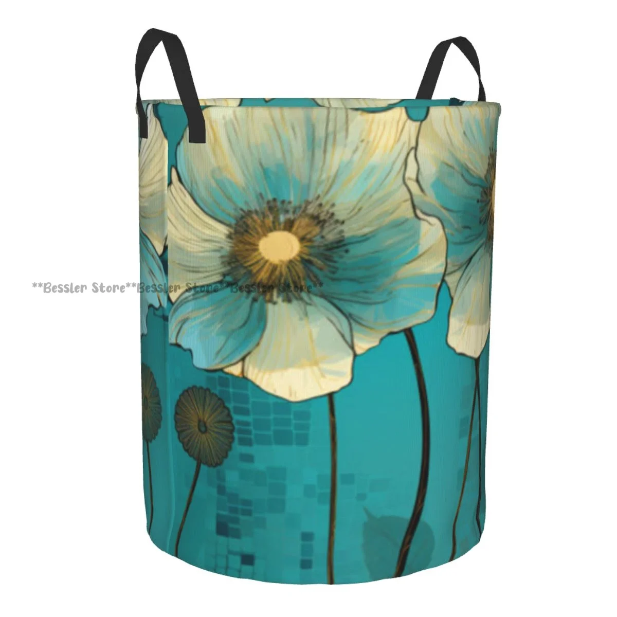 Laundry Basket Pop Art Poppy Flowers Round Storage Bin Collapsible Hamper Clothes Bucket Organizer