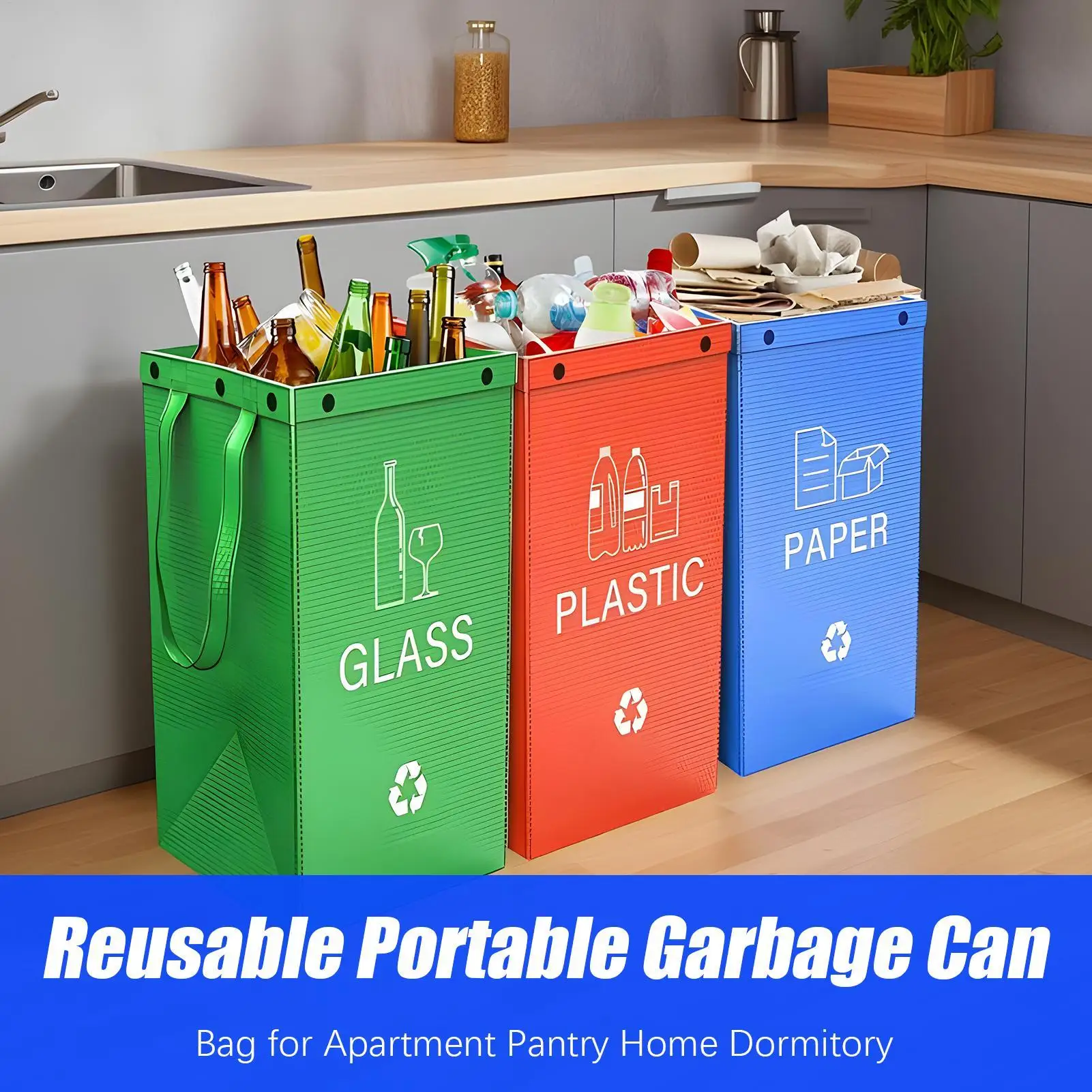

3pcs/set 40L Portable Trash Can Reusable Garbage Cans Container Bag For Apartment Pantry Home Dormitory Laundry Closet