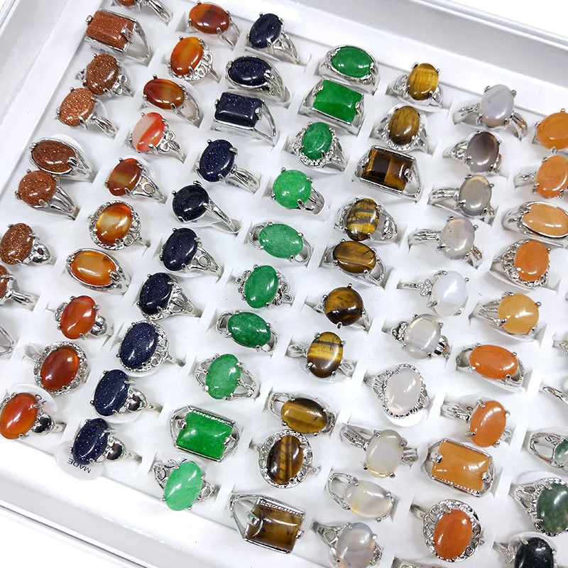 20 teile/los Großhandel Mix Stil Natürliche Stein Finger Ringe Für Frauen Luxus Achat Mode HEIßER Blau Sandstein Schmuck Geschenk Mädchen – Detail 16