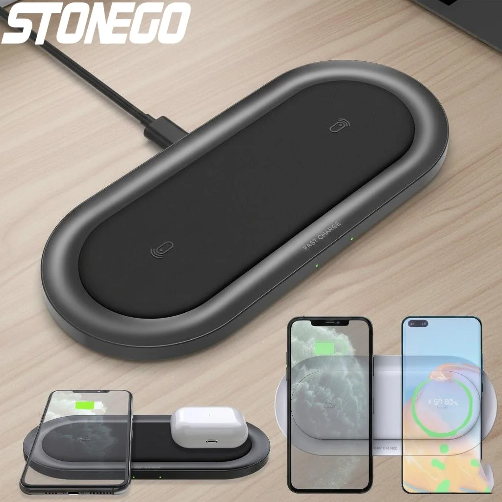 

Быстрое беспроводное зарядное устройство мощностью 20 Вт 2-в-1 для iPhone AirPods Pro, Samsung, Xiaomi, Huawei, сертифицированное QI