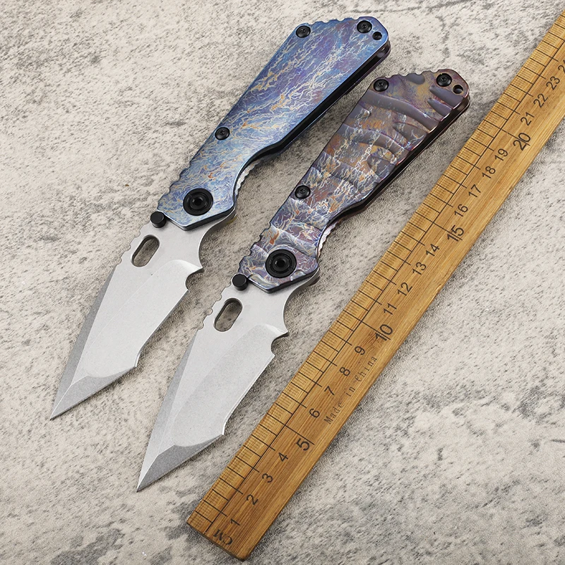 

D2 steel fire color titanium alloy handle folding knife outdoor survival high hardness pocket fishing survival EDC knife