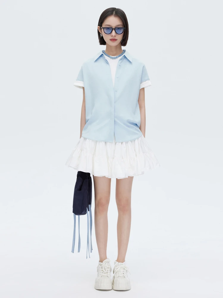 

Summer Thin Collar Loose Lazy Sle ort Sve irt Trendy Light Blue oulder Connected Women's Faion Commute Wind