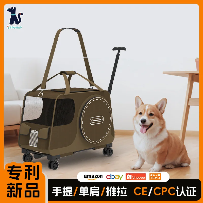 Pet Rolling Carrier for Dogs and Cats Portable Foldable Stroller with Shoulder Strap for Small Pets