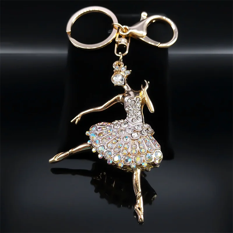 Aesthetic Ballet Dancer Keychain for Women Girls Pink Rhinestone Metal Ballerina Key Chains Jewelry Gift llaveros K5313S01