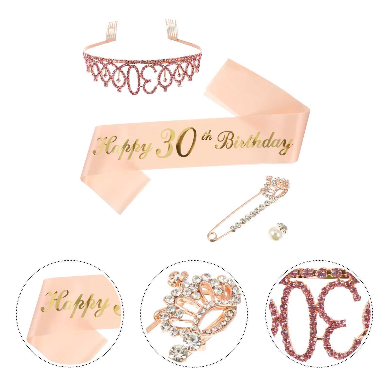 

30th Bday Tiara Birthday Crown Shoulder Strap Accessories for Girls Party Dressing Bachelorette Cloth