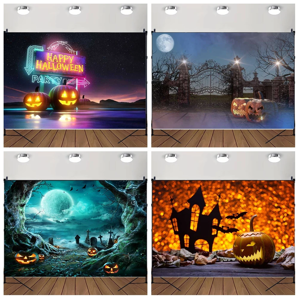 

MOON.QG Halloween Decoration Backdrop Lanterns Tent Moonlit Night Photo Background Photography Accessories Baby Shower Wallpaper