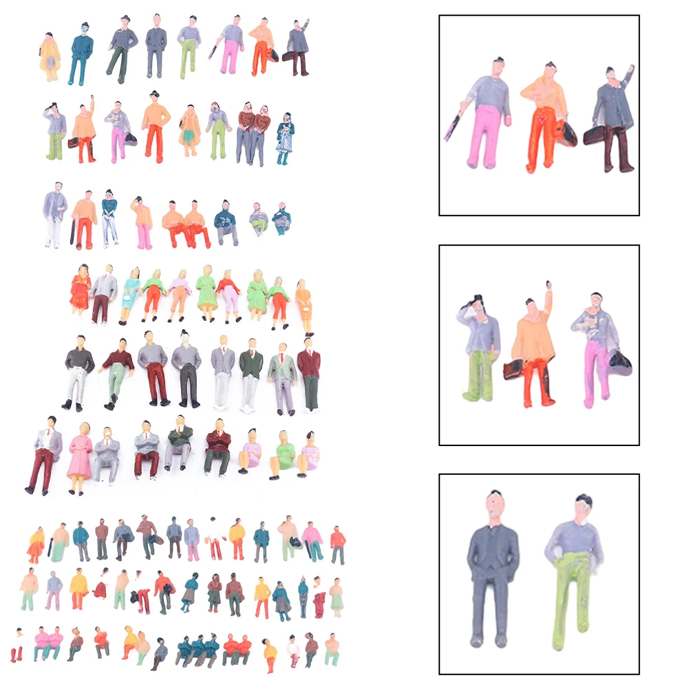 100Pcs People Figures Model 1:50 1:75 1:100 Scale Architectural Painted Models Human Scale Model Mixed Color ABS People Figures