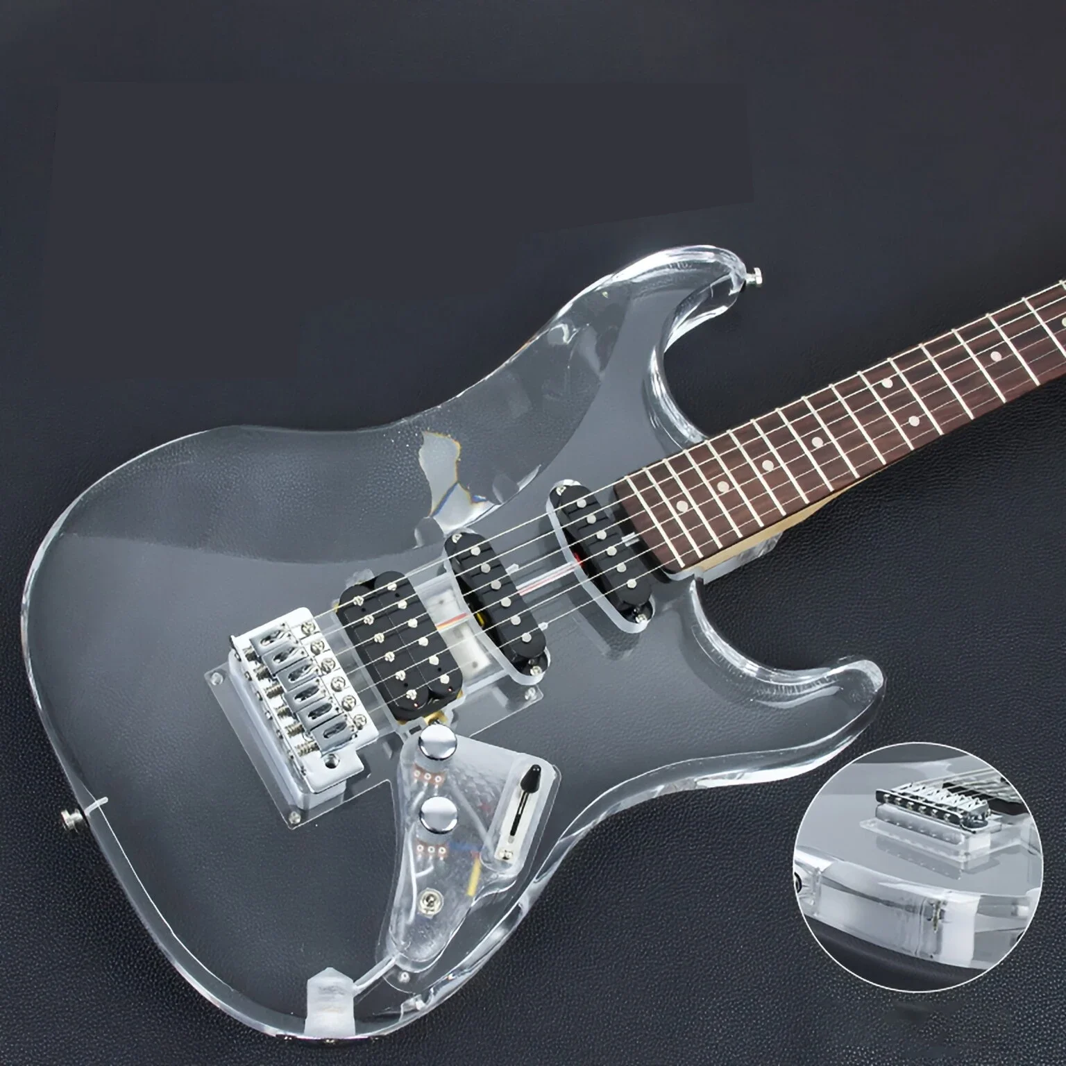 

Professional crystal single single double st clear acrylic entry level cool rock solid wood electric guitar