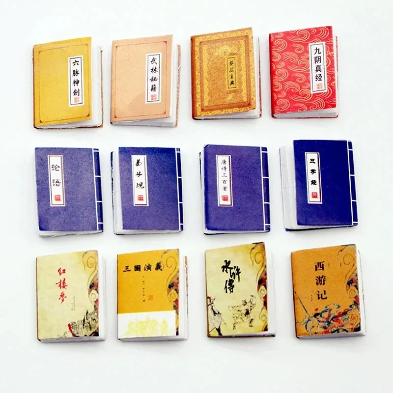 4Pcs/Set Tiny Simulation Four Great Classical Novels Mini Book Ornaments, 1:12 Dollhouse Study Scene Vintage Decor