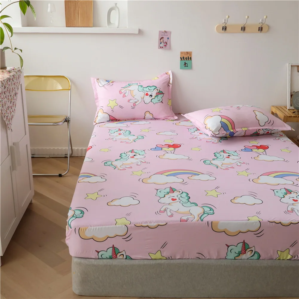 1 Piece of  Cartoon Pink Unicorn Pattern Frosted Bedsheet, Bedroom Printed Bedspread, Bedding (Excluding Pillowcases)