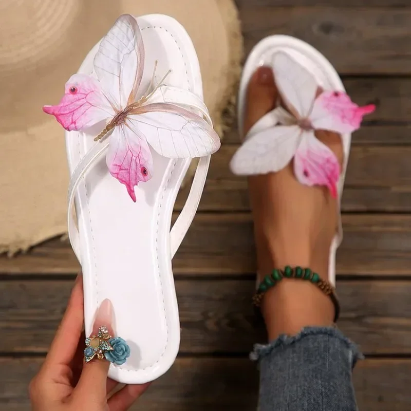 Damen-Slipper mit Zehenclip und Schleifendekor, Sommerschuhe, Komfortable Rutschfeste Strand-Flip-Flops, Modische Flache Sandalen und Slides für Frauen