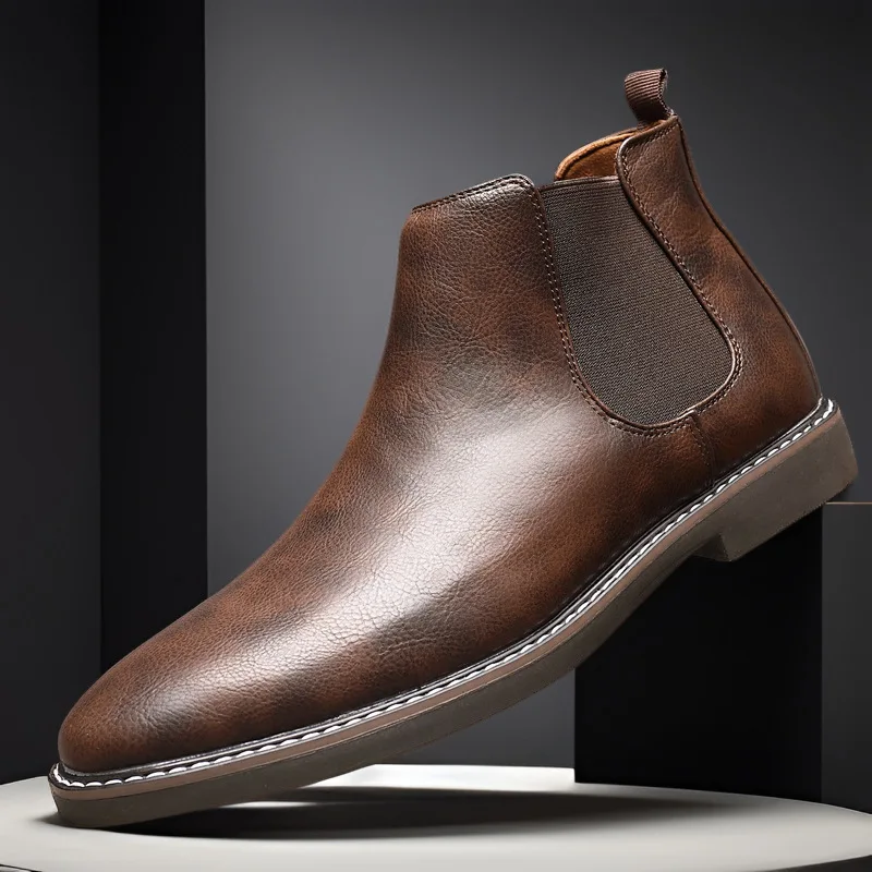 Bottes provoqué en cuir de style britannique pour hommes, bottes courtes décontractées, bottes de rinçage, marque de mode, affaires, 2024