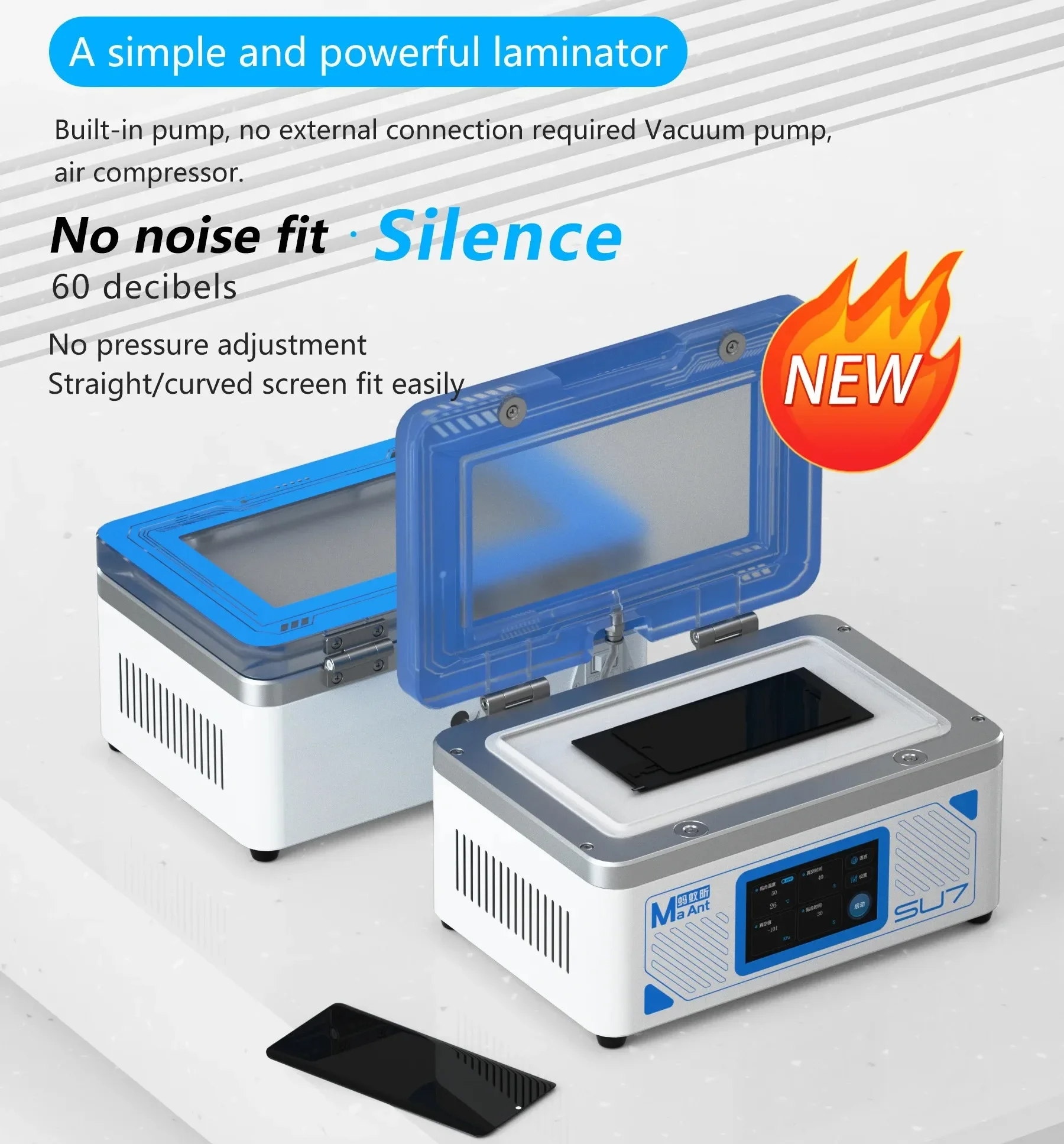 MaAnt SU7 Mobile Phone Touch Screen Vacuum Defoaming Laminating Machine Airbag Fit Flat Curved LCD Screen Pressing Integrate