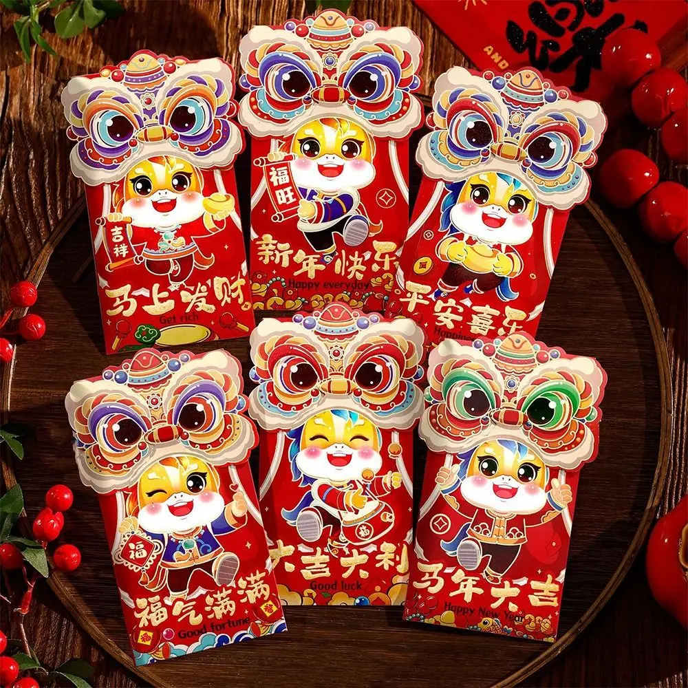 

6pcs Mixed Pattern Cartoon Red Envelope Hongbao Thickened Lucky Money Bag Traditional Blessing Money Bag Chinese New Year