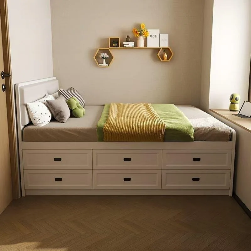 Modern simple small apartment bay window single 1.2 meters high box storage bed second bedroom storage drawer tatami
