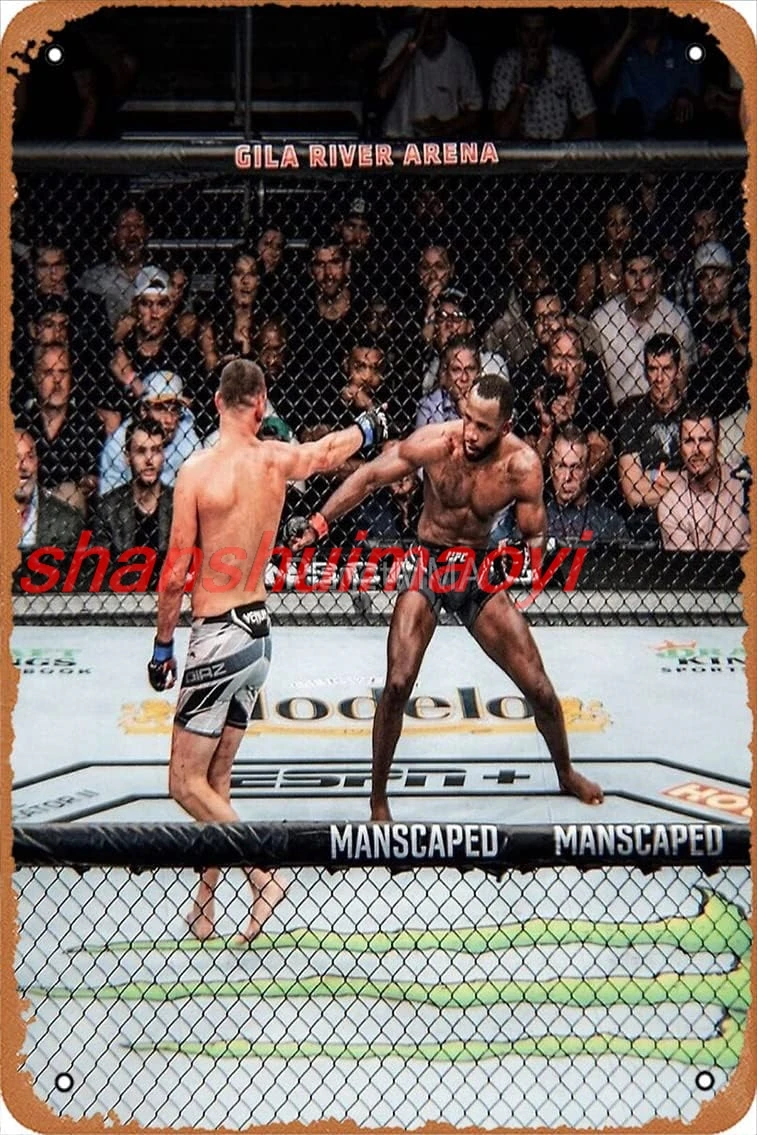 Nate Diaz taunting a rocked Leon Edwards Photographic Print Metal Tin Sign Vintage 8x12 Inch