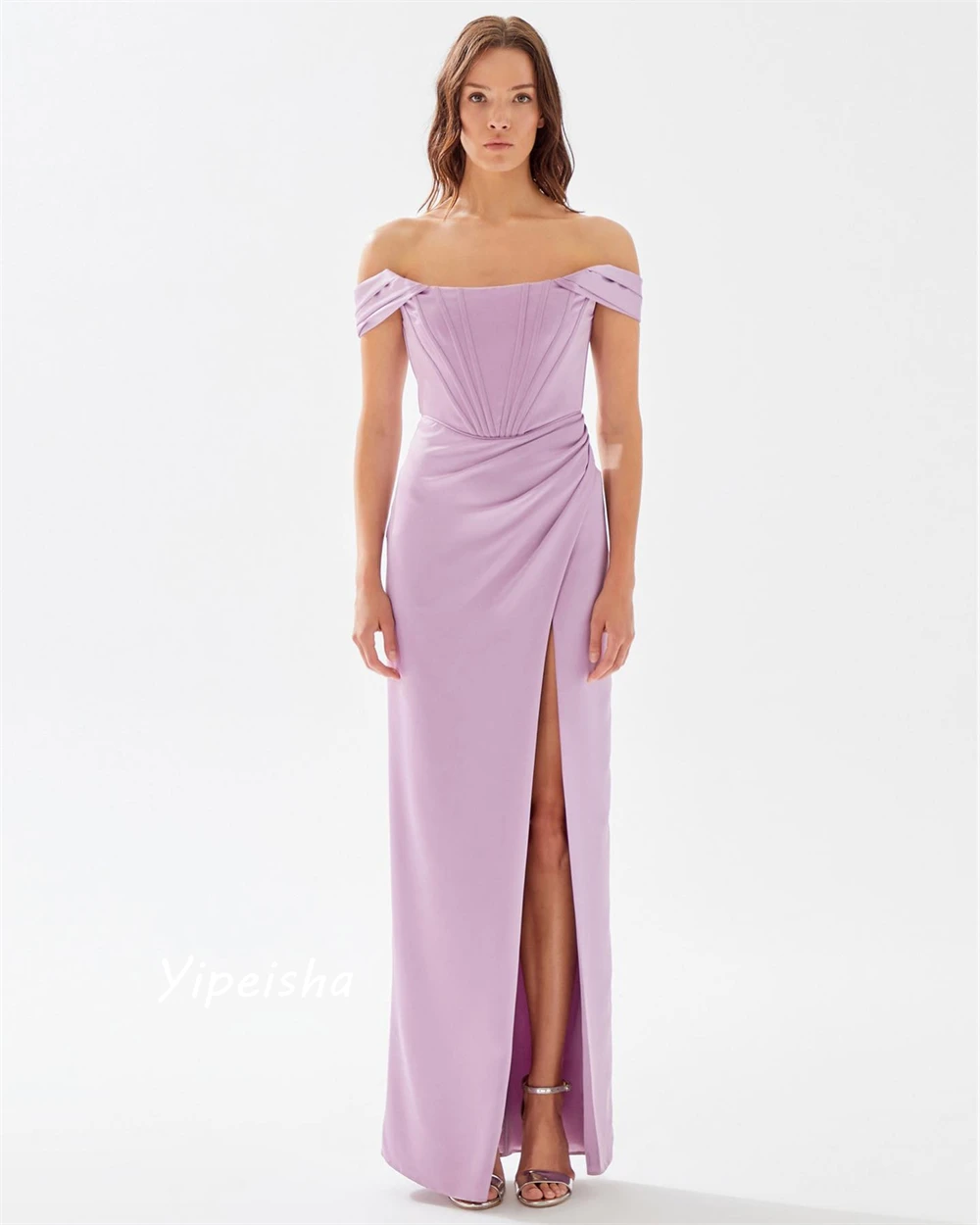 Jiayigong Yipeisha Simple Sizes Available Formal Ocassion Gown Off-the-shoulder A-line Draped Floor length Satin es