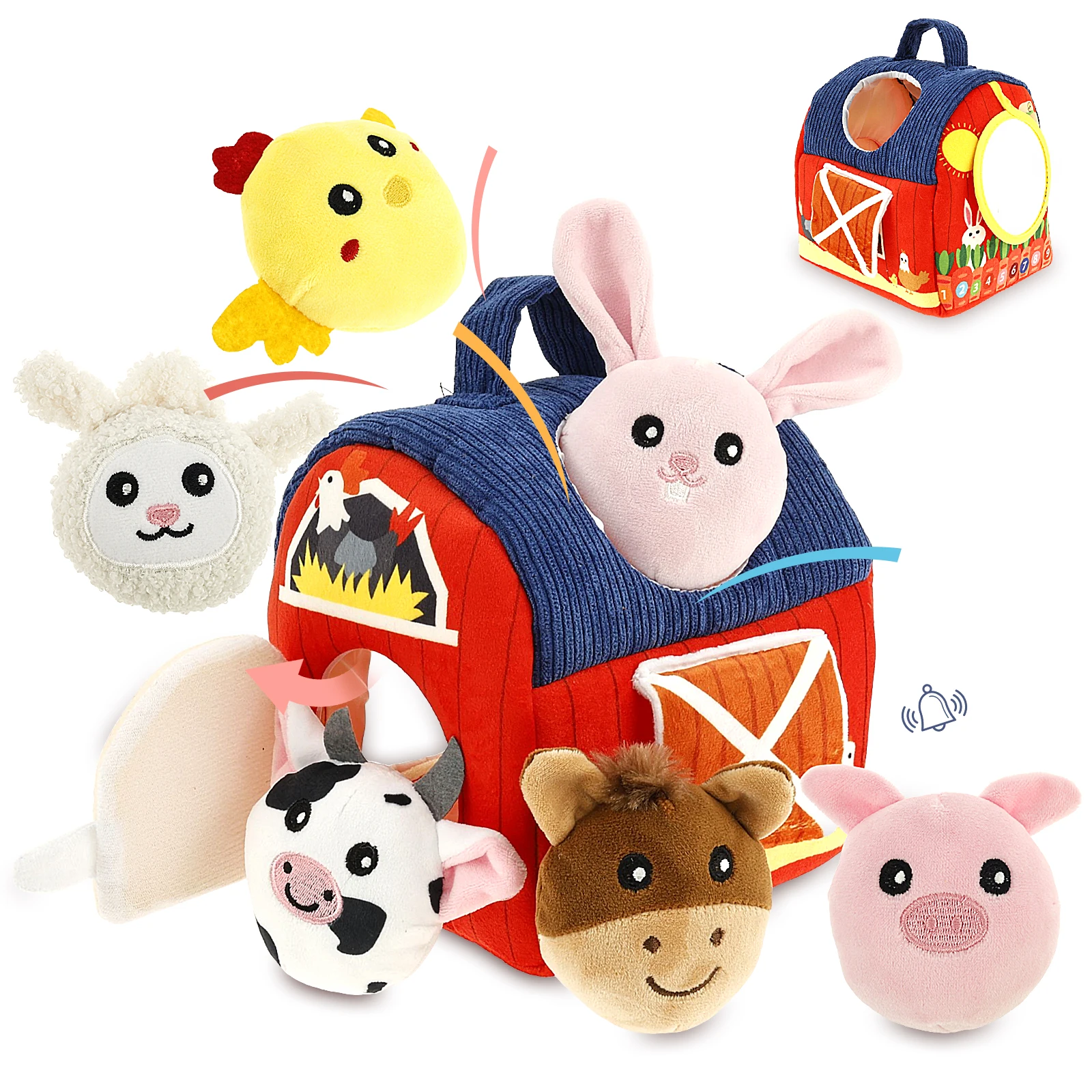 

Farm Animal Toys Baby Montessori Toy wit Stuffed Animal Rattle Musical Touch Sensory Toys Portable Baby Farmhouse Cognition Toy