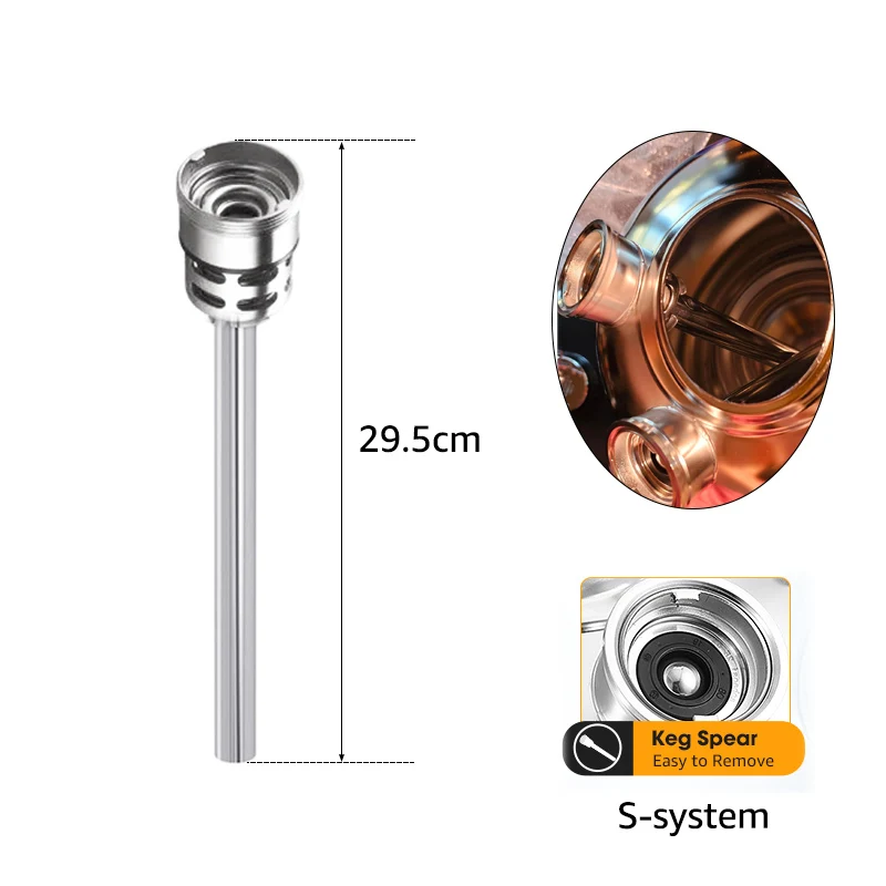 S-Type Keg Spear(Thread),29.5cm Length European Sankey Spear For Brewing Beer Kegerator 10L Cornelius Type Beer Kegs
