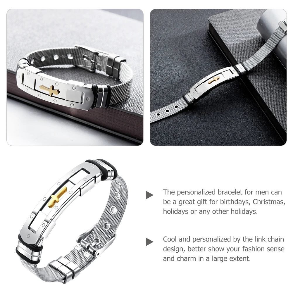 

1pcs Mens Chain Bracelet Steel Wrist Link Male Titanium Wristband Durable Fashionable Gift For Men Birthday Christmas Decor