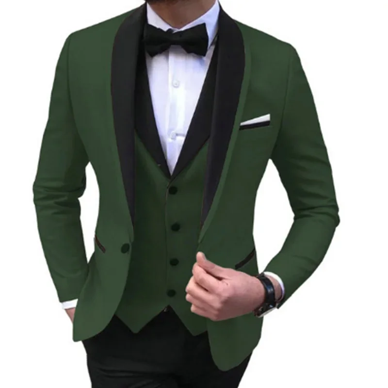 

Suits Men's 3 Pieces Slim Fit Casual Business Groomsmen Grey Green Ivory Lapel Tuxedos for Wedding Suit Blazer Pants Vest