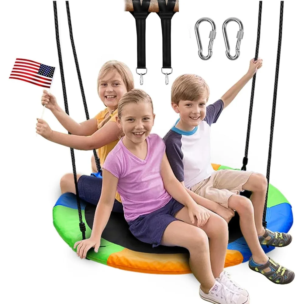 

40 Inch Saucer Tree Swing, Large Rope Swing with Children Swing Platform Bonus Carabiner for Hanging Rope Outdoor