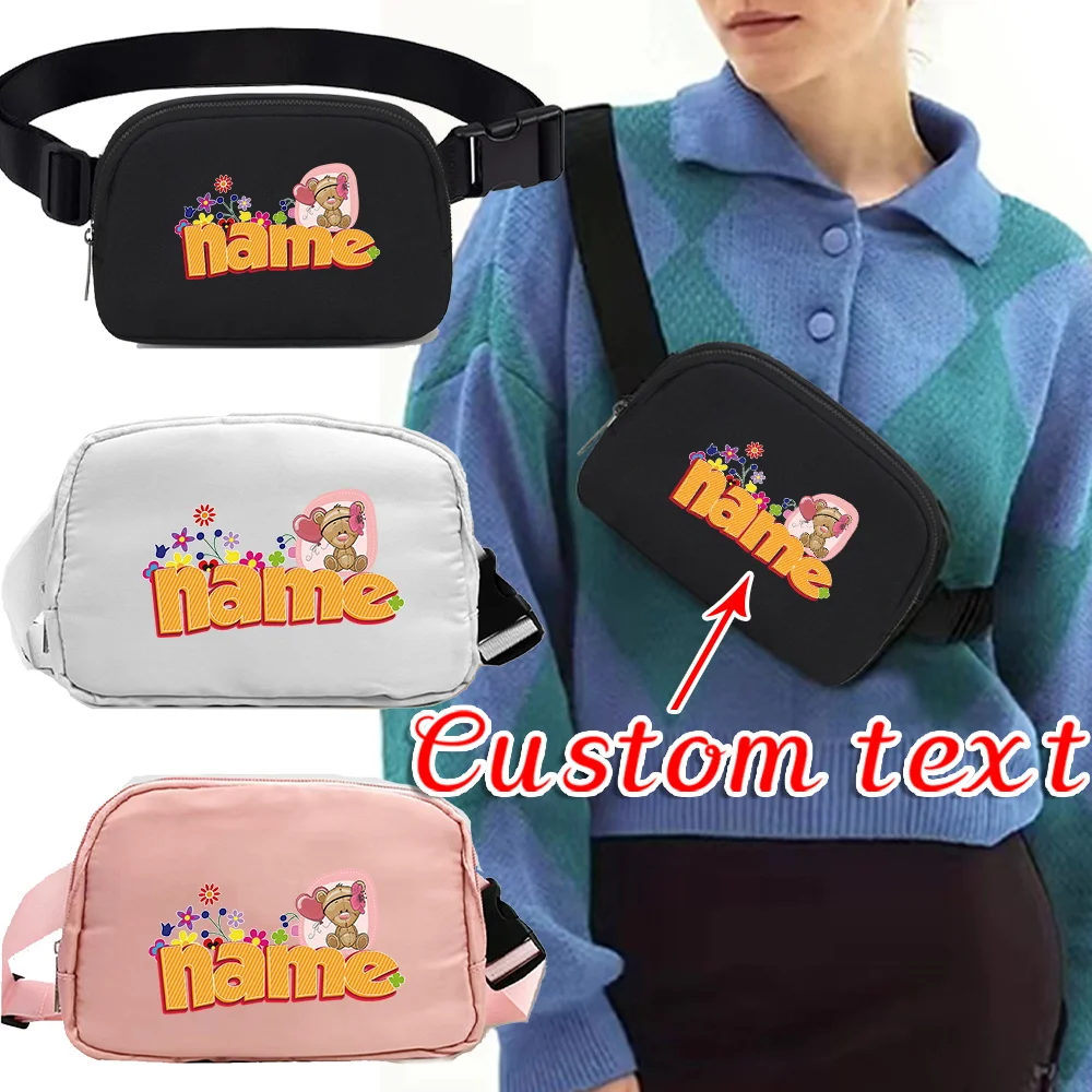 

Customized Name Women's Nylon Waist Bag with Adjustable Shoulder Strap Sports Bag Travel Lightweight Bag
