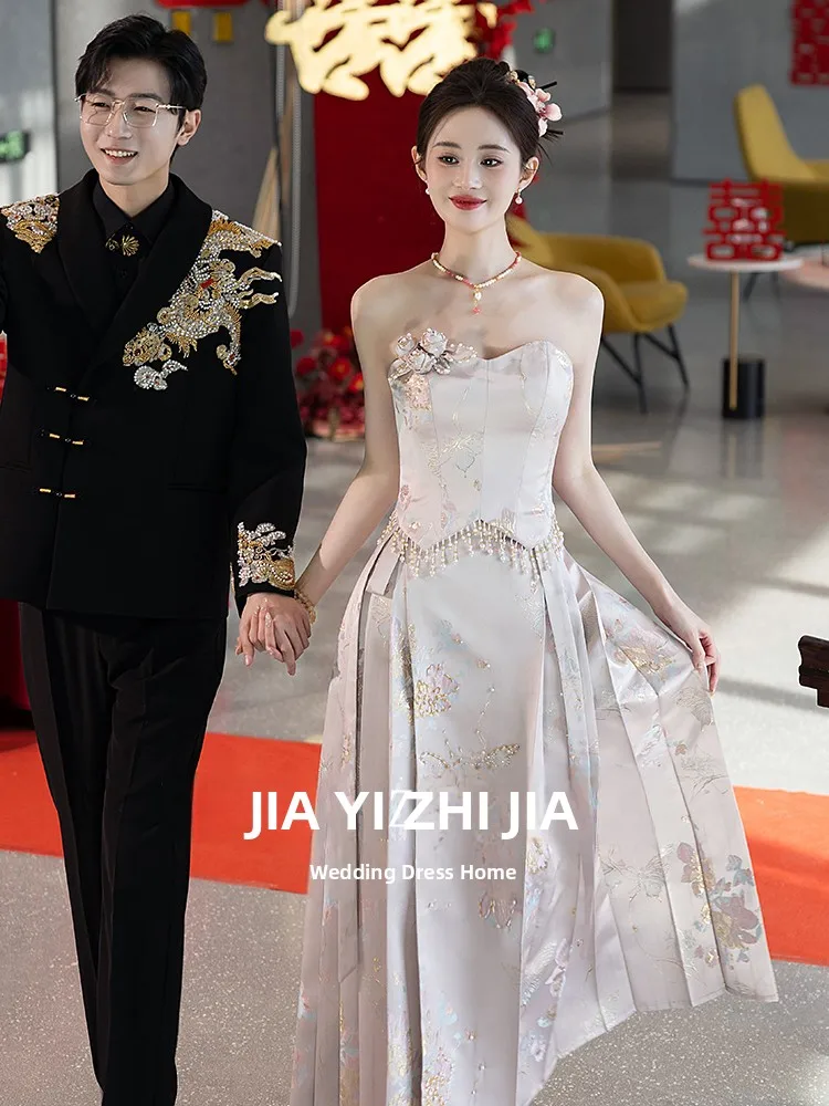 

Engagement Wedding Dress Set New Chinese Style Strapless Bride Morning Robe Luxury Drinking Ceremony Costume Women's Hanfu