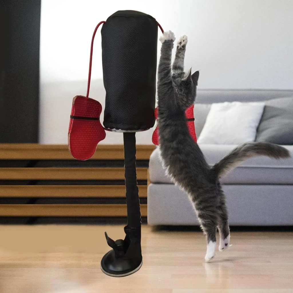 Juguete Interactivo para Gatos: Saco de Boxeo con Guantes para Felinos, Juguete de Boxeo para Gatos de Interior