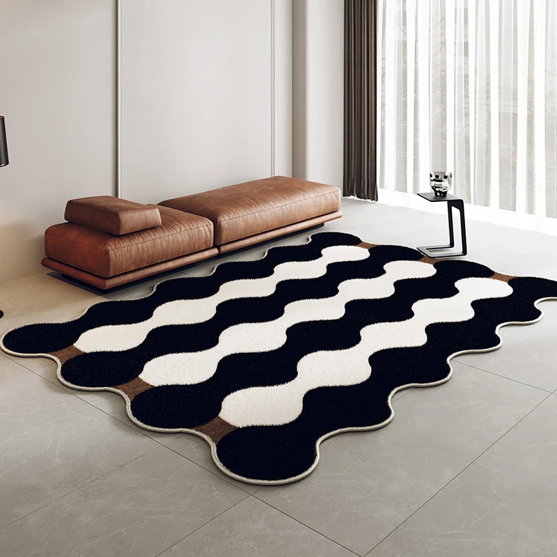 Thickened Anti-slip Mat Simple Bedroom Decor Black White Rug Fluffy Soft Cloakroom Carpet Light Luxury Carpets for Living Room