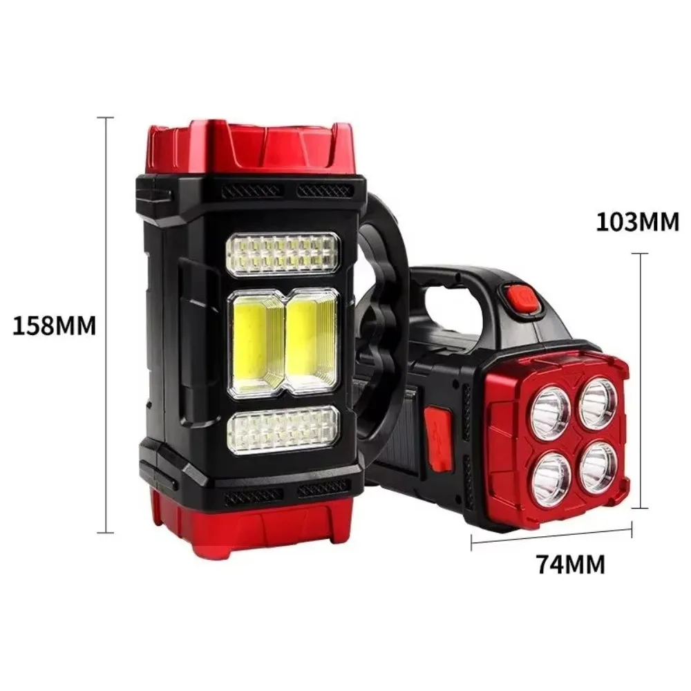USB/Solar-Powered COB Searchlight High Power Waterproof Solar Emergency Light 4 Gear Dual Light Source Led Flashlight