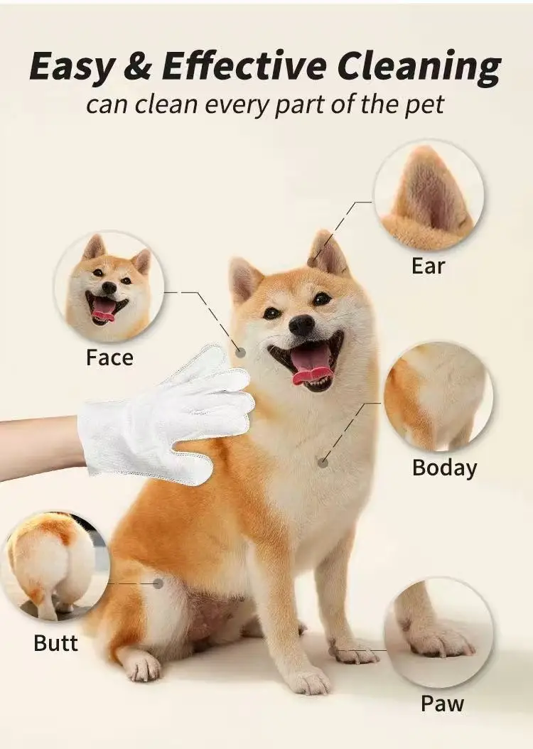 6 Pcs Pet Dry Cleaning Wet Wipes Wash Free Cleaning Thick Gloves Cat and Dog Pet Cleaning Products Remove Odor view 3