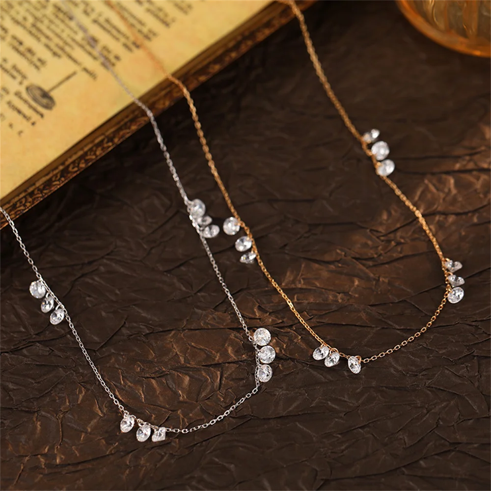 

Korean INS 18K Gold-plated S925 Silver Necklace, Water Drop Diamond Design, Niche Luxury Delicate Jewelry